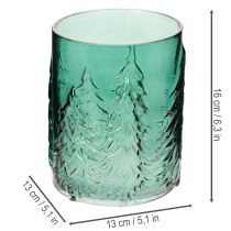 Artikel Windlicht Glas Türkisgrün mit Tannen-Relief 16 cm