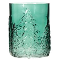 Artikel Windlicht Glas Türkisgrün mit Tannen-Relief 16 cm