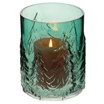 Artikel Windlicht Glas Türkisgrün mit Tannen-Relief 16 cm