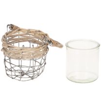 Artikel Teelichthalter Glas Metall Weide 10,5 cm Natur 3 Stück