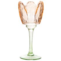 Artikel Teelichthalter aus Glas, tulpenförmig, 20 cm Höhe, orangefarbig, Wohn- und Tischdekoration