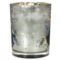 Artikel Kerzenglas aus Glas, Winterdesign mit Vögeln, gold glänzend, Höhe 12 cm, für Innenbereich