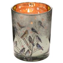 Artikel Kerzenglas aus Glas, Winterdesign mit Vögeln, gold glänzend, Höhe 12 cm, für Innenbereich