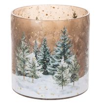 Artikel Windlicht Glas mit Winterwald-Motiv 20cm Weihnachtsdekoration