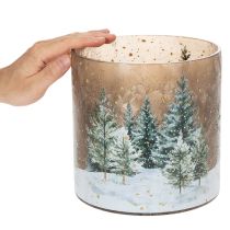 Artikel Windlicht Glas mit Winterwald-Motiv 20cm Weihnachtsdekoration