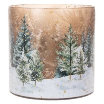 Artikel Windlicht Glas mit Winterwald-Motiv 20cm Weihnachtsdekoration