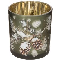 Artikel Glas-Windlicht 8 cm mit Tannenzweig-Motiv und goldener Innenseite, 2er-Set