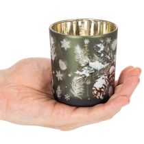 Artikel Glas-Windlicht 8 cm mit Tannenzweig-Motiv und goldener Innenseite, 2er-Set