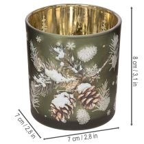 Artikel Glas-Windlicht 8 cm mit Tannenzweig-Motiv und goldener Innenseite, 2er-Set