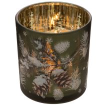 Artikel Glas-Windlicht 8 cm mit Tannenzweig-Motiv und goldener Innenseite, 2er-Set