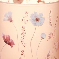 Artikel Deko Windlichter Glas 12,5 cm Blumenmotiv Rosa Weiss 2er Set