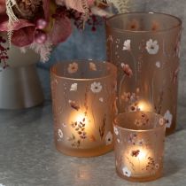 Artikel Deko Windlichter Glas 12,5 cm Blumenmotiv Rosa Weiss 2er Set