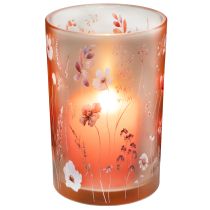 Artikel Teelichthalter aus Glas mit Blütenmotiv, 18 cm, Rosa