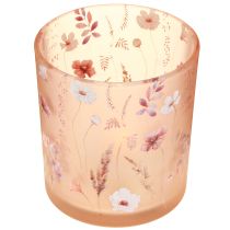 Artikel Windlicht aus Glas mit Blumenmotiv in Rosa 8cm