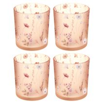 Artikel Windlicht aus Glas mit Blumenmotiv in Rosa 8cm