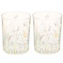 Artikel Deko Windlicht Glas mit Schmetterlings- und Blumenmotiv 18 cm 2er-Set