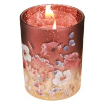 Artikel Deko Windlicht Glas Blütendesign 12,5 cm Rot Bunt 2 Stück