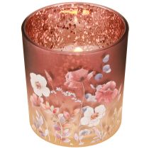 Artikel Windlicht aus Glas mit floralem Muster in Rot, 8 cm hoch, 4er-Set