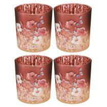 Artikel Windlicht aus Glas mit floralem Muster in Rot, 8 cm hoch, 4er-Set