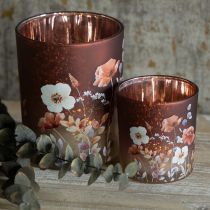 Artikel Windlicht aus Glas mit floralem Muster in Rot, 8 cm hoch, 4er-Set