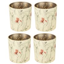 Artikel Deko-Windlicht aus Glas mit floralem Motiv, 8 cm, 4er-Set