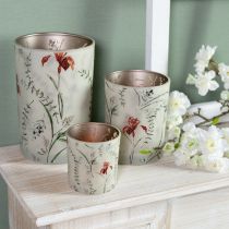 Artikel Deko-Windlicht aus Glas mit floralem Motiv, 8 cm, 4er-Set