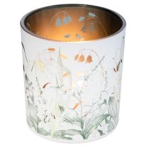 Artikel Deko Windlicht Glas Blättermuster Beige-Weiss 8 cm 4er-Set
