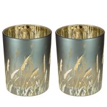 Artikel Elegantes Deko Windlicht mit Gräsermotiv für gemütliche Wohnakzente 12,5cm 2St.