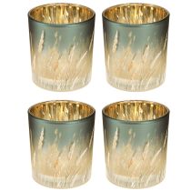 Artikel Deko Windlicht Glasmotiv Gräserdesign für stimmungsvolle Raumakzente blau 8cm 4St.