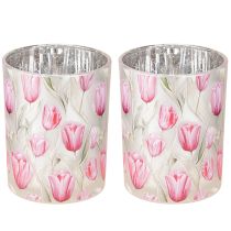 Artikel Elegantes Windlicht mit Tulpenmotiv für stimmungsvolle Frühlingsdekoration 12,5cm 2St.