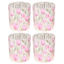 Artikel Deko Windlicht Glasmotiv Tulpendesign für frühlingshafte Wohnakzente 8cm 4St.