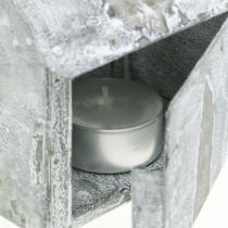 Artikel Windlicht Lichthaus Metall Shabby Chic Weiss Grau Rost, H 11 cm