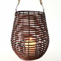 Artikel Deko-Windlicht aus Holz und Metall mit Glas, Korbform, Ø23cm, H27cm, Braun