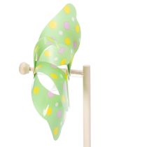 Artikel Garten-Windräder aus Kunststoff auf Holzstab, 47 cm, gepunktet in Gelb, Grün und Pink, 3-teilig