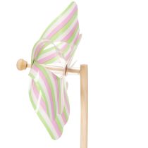 Artikel Set mit 3 Gartenstecker-Windrädern aus Holz und Kunststoff, 47 cm, pastellfarben