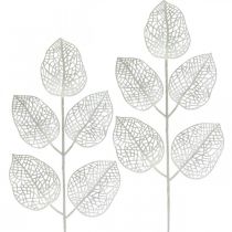 Winterdeko, Deko Blätter, Kunstzweig Weiß Glitter L36cm 10St