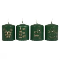 Artikel Weihnachtskerzen aus Wachs Ø5cm H6cm Grün mit Goldmotiv 4er Set für Advent und Deko