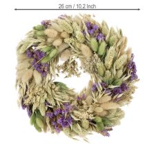 Artikel Trockenblumenkranz 26cm mit Gräsern und lila Akzenten für Tür und Tischdeko