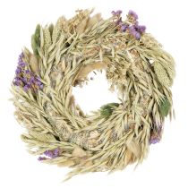 Artikel Trockenblumenkranz 26cm mit Gräsern und lila Akzenten für Tür und Tischdeko