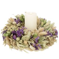 Artikel Trockenblumenkranz 26cm mit Gräsern und lila Akzenten für Tür und Tischdeko