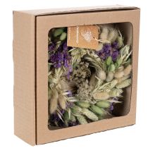 Artikel Trockenblumenkranz 26cm mit Gräsern und lila Akzenten für Tür und Tischdeko