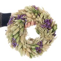 Artikel Trockenblumenkranz 26cm mit Gräsern und lila Akzenten für Tür und Tischdeko