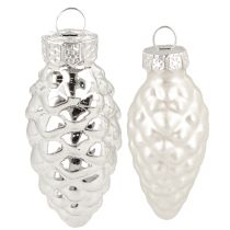 Artikel Zapfen Mix aus Glas Silber 5cm 14 St