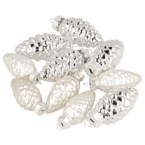 Artikel Zapfen Mix Glas Silber 5cm 14 Stück