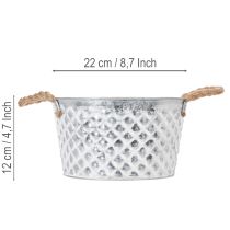 Artikel Zinkschale rund Metall Ø22cm H12cm mit Seilgriffen für Dekoration