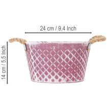 Artikel Zinkschale mit Rautenmuster und Seilgriffen Ø24,5cm H14cm Violett-Weiss