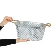 Artikel Zinkschale oval gross mit Rautenmuster 31x20x15cm silber-weiss für Pflanzen und Dekoration