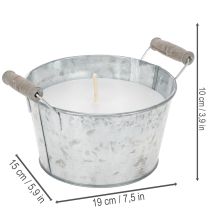 Artikel Kerze aus weissem Wachs im Zinkeimer mit Holzgriffen 15 cm für Terrasse und Balkon