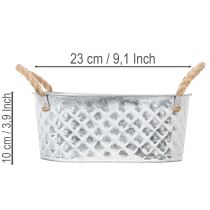 Artikel Zinkschale oval mit Seilgriffen 23x12x10.5cm silber-weiss dekorativ