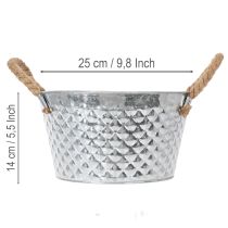 Artikel Zinkschale Rund Ø25cm H14cm Silber mit Seilgriffen für Dekoration
